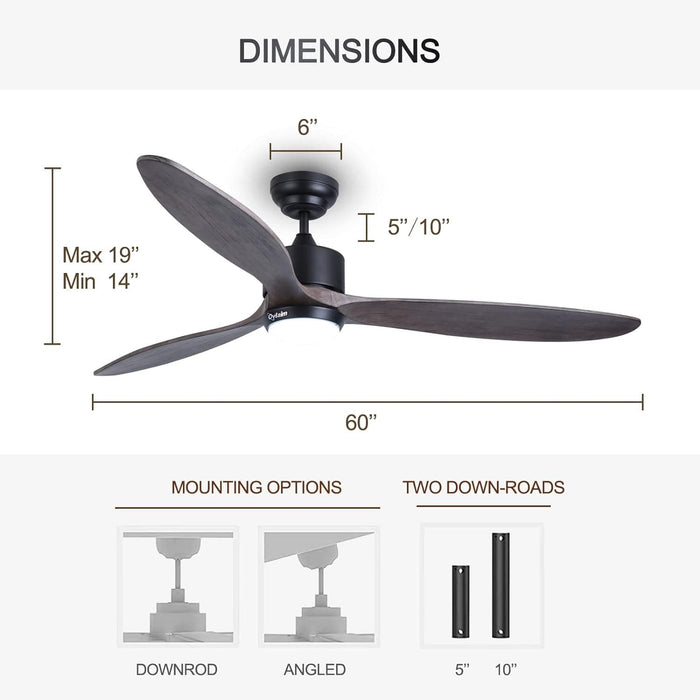 52 in. Indoor Outdoor Reversible Silent Ceiling Fan, Wood Ceiling Fan with Lights and Remote, 3 Blade Propeller Smart Ceiling Fan for Bedroom Living Room-19-ErisView