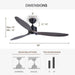 52 in. Indoor Outdoor Reversible Silent Ceiling Fan, Wood Ceiling Fan with Lights and Remote, 3 Blade Propeller Smart Ceiling Fan for Bedroom Living Room-19-ErisView