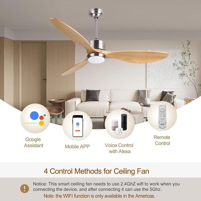 52 in. Indoor Outdoor Reversible Silent Ceiling Fan, Wood Ceiling Fan with Lights and Remote, 3 Blade Propeller Smart Ceiling Fan for Bedroom Living Room-23-ErisView