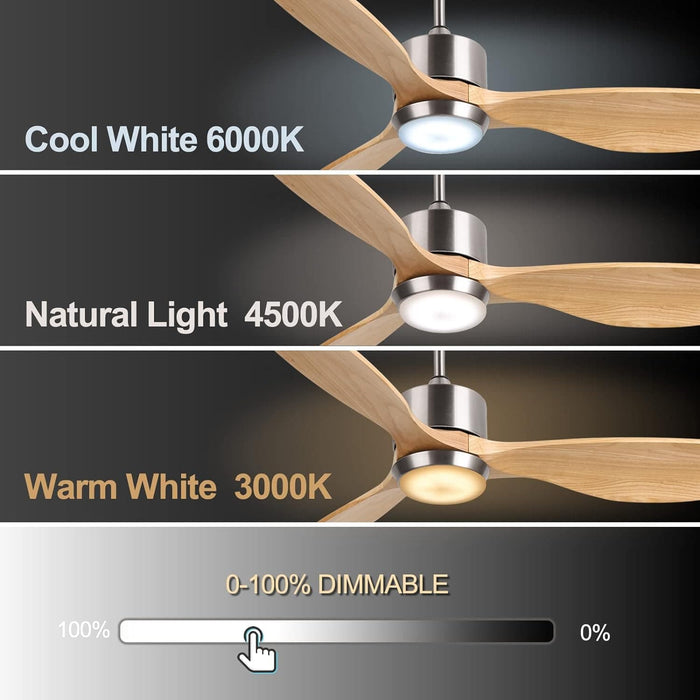 52 in. Indoor Outdoor Reversible Silent Ceiling Fan, Wood Ceiling Fan with Lights and Remote, 3 Blade Propeller Smart Ceiling Fan for Bedroom Living Room-24-ErisView
