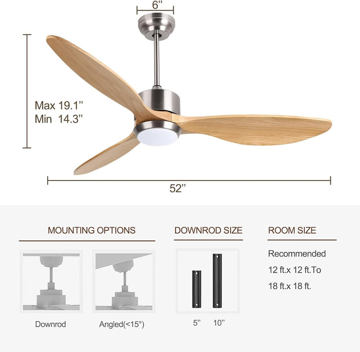 52 in. Indoor Outdoor Reversible Silent Ceiling Fan, Wood Ceiling Fan with Lights and Remote, 3 Blade Propeller Smart Ceiling Fan for Bedroom Living Room-26-ErisView