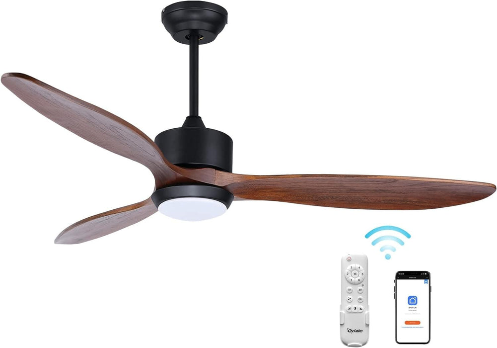52 in. Indoor Outdoor Reversible Silent Ceiling Fan, Wood Ceiling Fan with Lights and Remote, 3 Blade Propeller Smart Ceiling Fan for Bedroom Living Room-28-ErisView