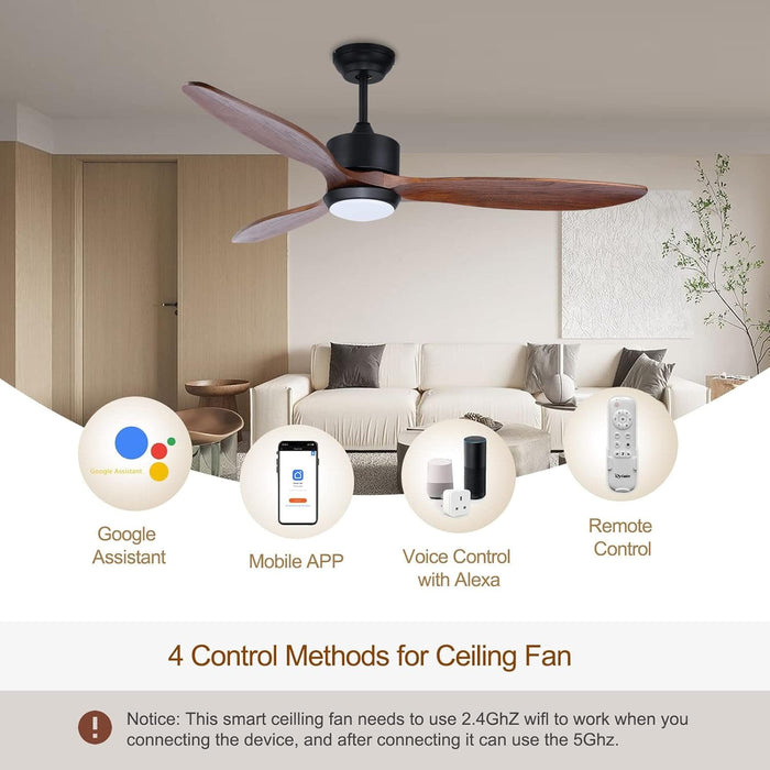 52 in. Indoor Outdoor Reversible Silent Ceiling Fan, Wood Ceiling Fan with Lights and Remote, 3 Blade Propeller Smart Ceiling Fan for Bedroom Living Room-30-ErisView