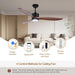 52 in. Indoor Outdoor Reversible Silent Ceiling Fan, Wood Ceiling Fan with Lights and Remote, 3 Blade Propeller Smart Ceiling Fan for Bedroom Living Room-30-ErisView