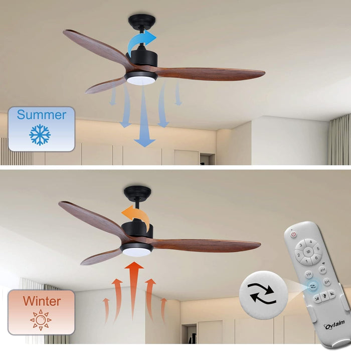 52 in. Indoor Outdoor Reversible Silent Ceiling Fan, Wood Ceiling Fan with Lights and Remote, 3 Blade Propeller Smart Ceiling Fan for Bedroom Living Room-32-ErisView