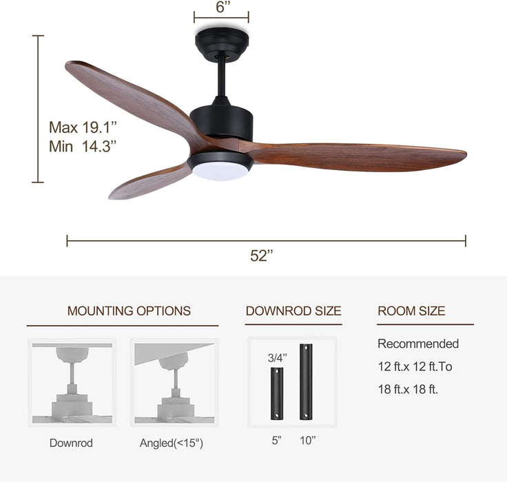 52 in. Indoor Outdoor Reversible Silent Ceiling Fan, Wood Ceiling Fan with Lights and Remote, 3 Blade Propeller Smart Ceiling Fan for Bedroom Living Room-33-ErisView
