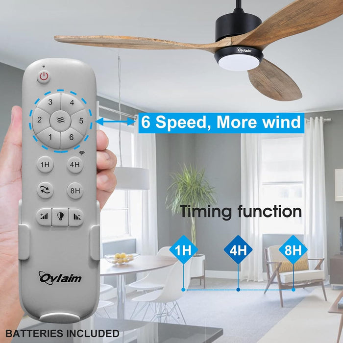 52 in. Indoor Outdoor Reversible Silent Ceiling Fan, Wood Ceiling Fan with Lights and Remote, 3 Blade Propeller Smart Ceiling Fan for Bedroom Living Room-3-ErisView