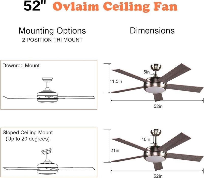 52 in. Indoor Outdoor Reversible Silent Ceiling Fan, Wood Ceiling Fan with Lights and Remote, 3 Blade Propeller Smart Ceiling Fan for Bedroom Living Room-40-ErisView
