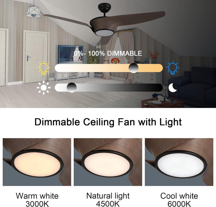 52 in. Indoor Outdoor Reversible Silent Ceiling Fan, Wood Ceiling Fan with Lights and Remote, 3 Blade Propeller Smart Ceiling Fan for Bedroom Living Room-44-ErisView