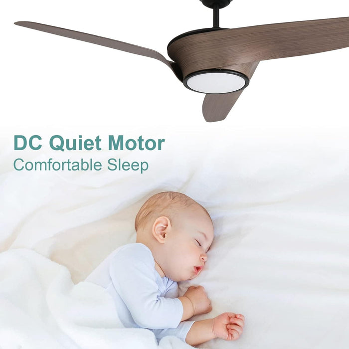 52 in. Indoor Outdoor Reversible Silent Ceiling Fan, Wood Ceiling Fan with Lights and Remote, 3 Blade Propeller Smart Ceiling Fan for Bedroom Living Room-45-ErisView