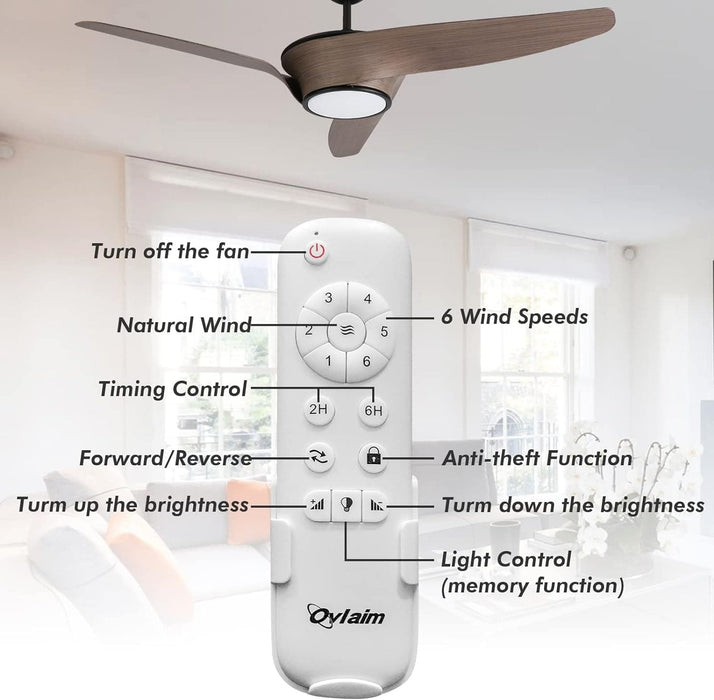 52 in. Indoor Outdoor Reversible Silent Ceiling Fan, Wood Ceiling Fan with Lights and Remote, 3 Blade Propeller Smart Ceiling Fan for Bedroom Living Room-46-ErisView