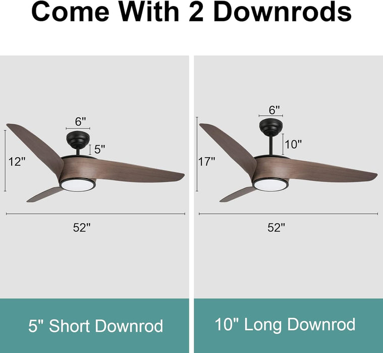 52 in. Indoor Outdoor Reversible Silent Ceiling Fan, Wood Ceiling Fan with Lights and Remote, 3 Blade Propeller Smart Ceiling Fan for Bedroom Living Room-47-ErisView