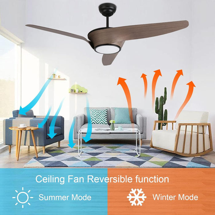 52 in. Indoor Outdoor Reversible Silent Ceiling Fan, Wood Ceiling Fan with Lights and Remote, 3 Blade Propeller Smart Ceiling Fan for Bedroom Living Room-48-ErisView