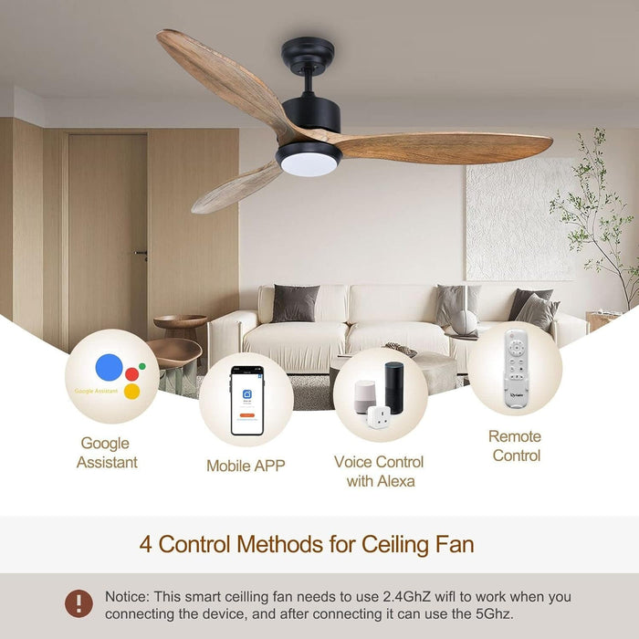 52 in. Indoor Outdoor Reversible Silent Ceiling Fan, Wood Ceiling Fan with Lights and Remote, 3 Blade Propeller Smart Ceiling Fan for Bedroom Living Room-4-ErisView