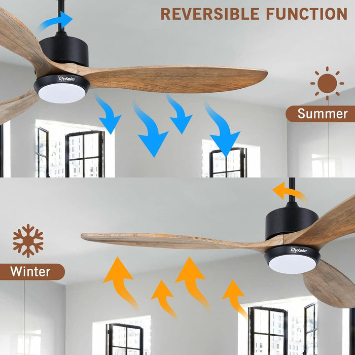 52 in. Indoor Outdoor Reversible Silent Ceiling Fan, Wood Ceiling Fan with Lights and Remote, 3 Blade Propeller Smart Ceiling Fan for Bedroom Living Room-5-ErisView