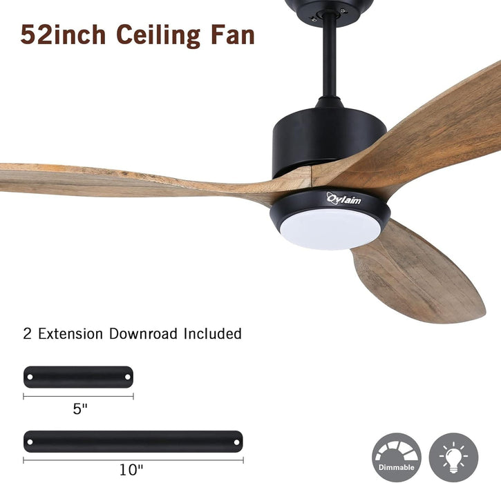 52 in. Indoor Outdoor Reversible Silent Ceiling Fan, Wood Ceiling Fan with Lights and Remote, 3 Blade Propeller Smart Ceiling Fan for Bedroom Living Room-6-ErisView