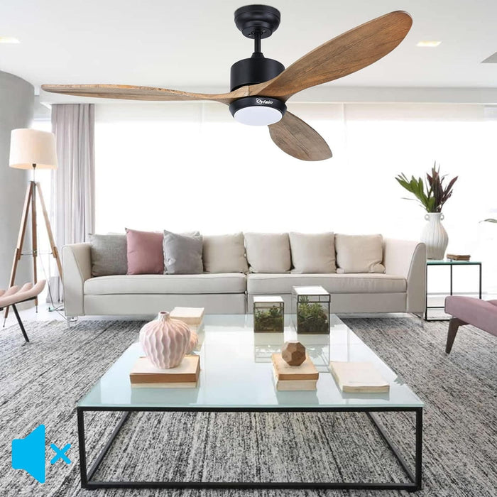 52 in. Indoor Outdoor Reversible Silent Ceiling Fan, Wood Ceiling Fan with Lights and Remote, 3 Blade Propeller Smart Ceiling Fan for Bedroom Living Room-7-ErisView