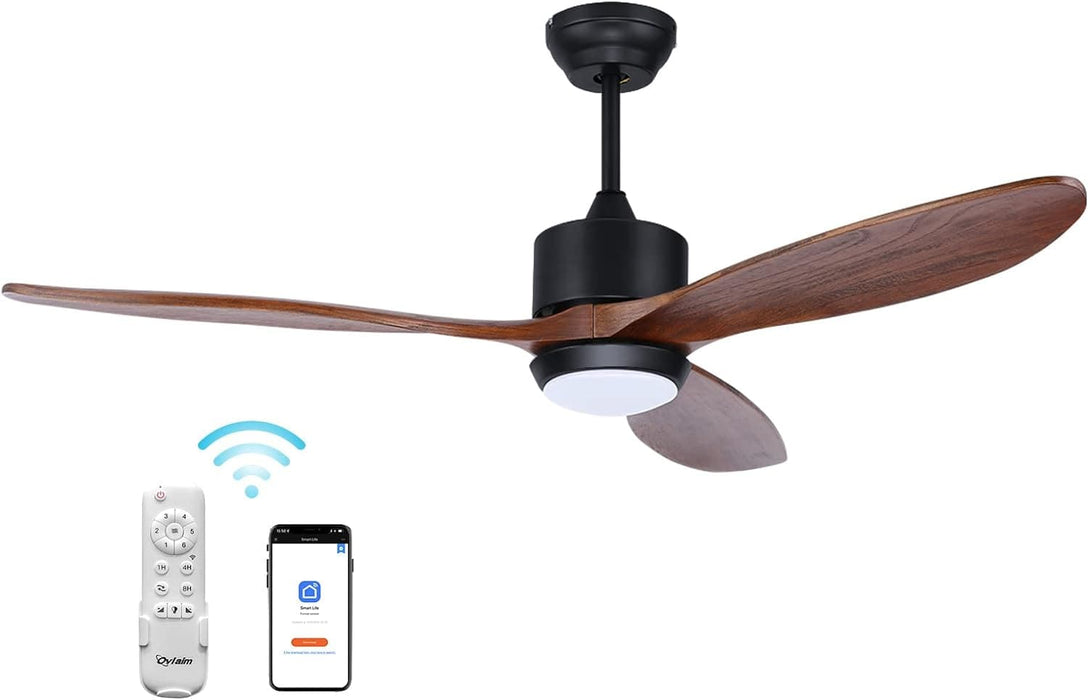 52 in. Indoor Outdoor Reversible Silent Ceiling Fan, Wood Ceiling Fan with Lights and Remote, 3 Blade Propeller Smart Ceiling Fan for Bedroom Living Room-8-ErisView
