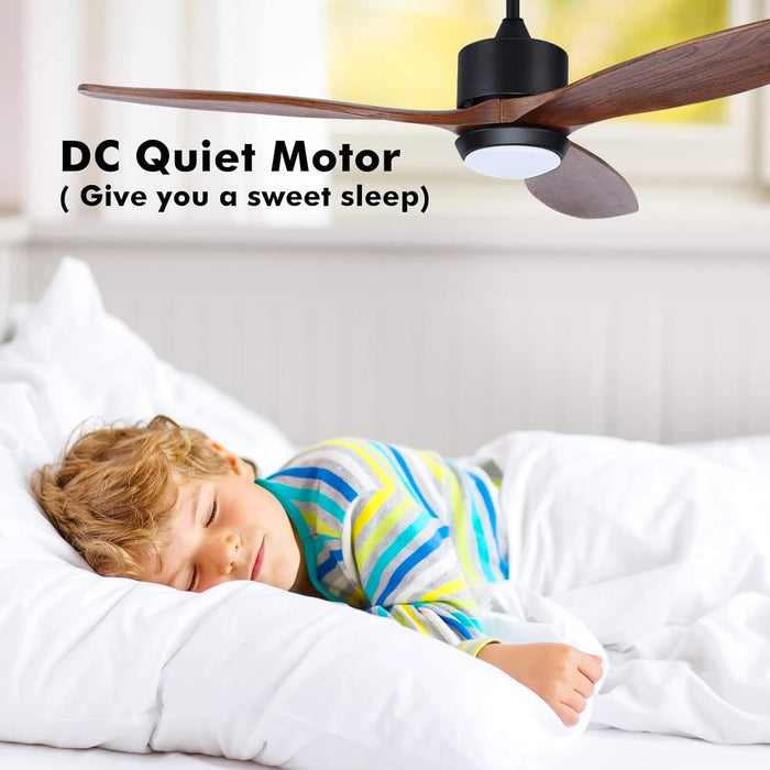 52 in. Indoor Outdoor Reversible Silent Ceiling Fan, Wood Ceiling Fan with Lights and Remote, 3 Blade Propeller Smart Ceiling Fan for Bedroom Living Room-9-ErisView
