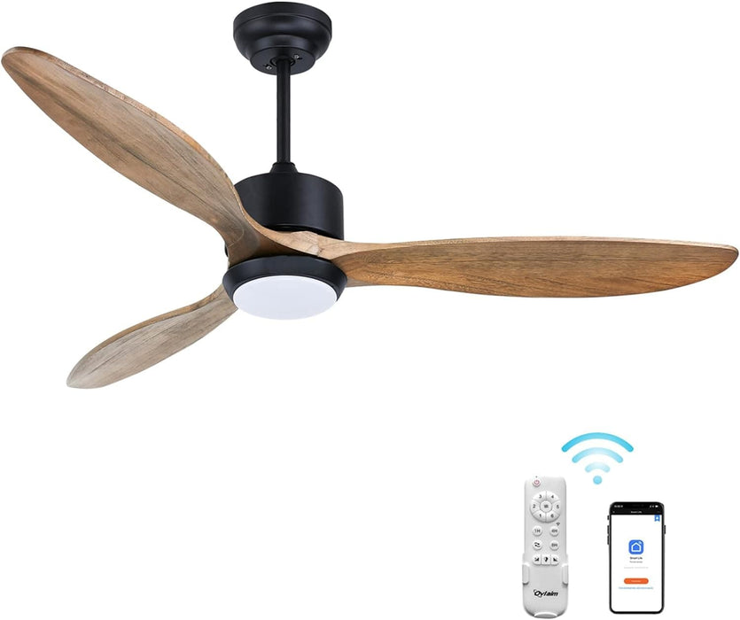 52 in. Indoor Outdoor Reversible Silent Ceiling Fan, Wood Ceiling Fan with Lights and Remote, 3 Blade Propeller Smart Ceiling Fan for Bedroom Living Room-1-ErisView
