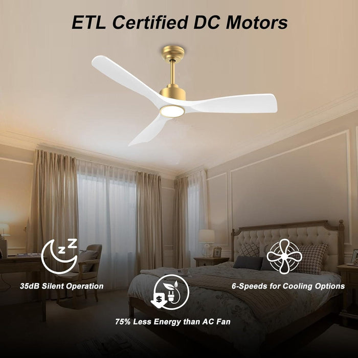 52 in. Indoor Outdoor Smart Ceiling Fan with Lights and Remote Control, White Gold Reversible Quiet Ceiling Fan for Bedroom Patio-2-ErisView