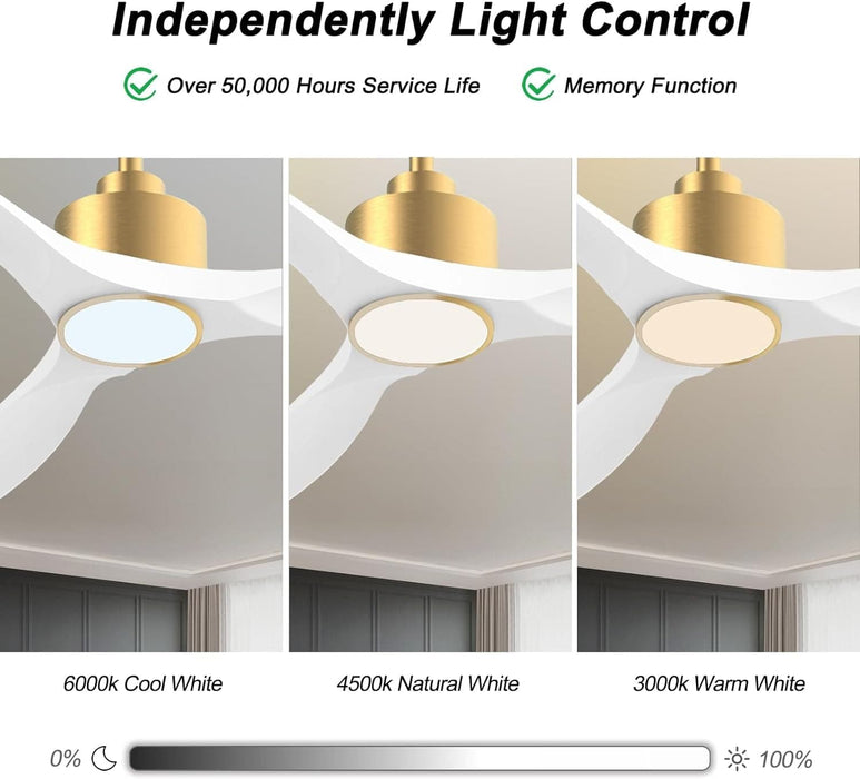 52 in. Indoor Outdoor Smart Ceiling Fan with Lights and Remote Control, White Gold Reversible Quiet Ceiling Fan for Bedroom Patio-3-ErisView