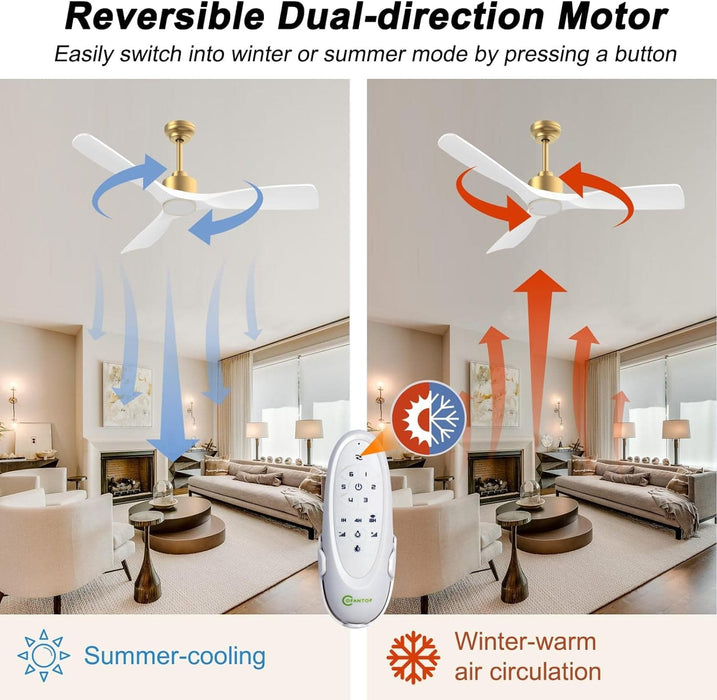52 in. Indoor Outdoor Smart Ceiling Fan with Lights and Remote Control, White Gold Reversible Quiet Ceiling Fan for Bedroom Patio-6-ErisView
