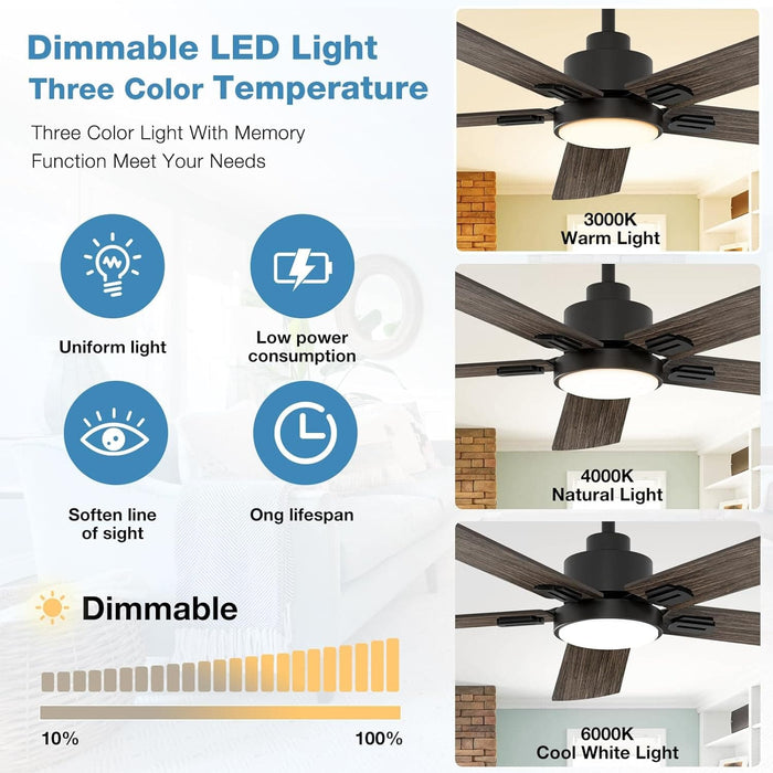 52 in. Indoor Remote Control Ceiling Fan and Light, Black Reversible Silent Ceiling Fan with Timer-4-ErisView