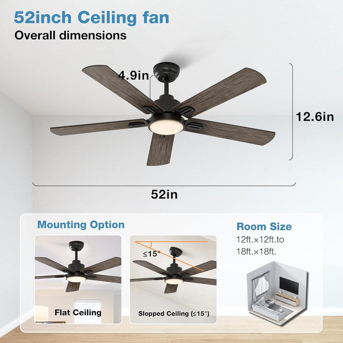 52 in. Indoor Remote Control Ceiling Fan and Light, Black Reversible Silent Ceiling Fan with Timer-7-ErisView