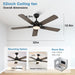 52 in. Indoor Remote Control Ceiling Fan and Light, Black Reversible Silent Ceiling Fan with Timer-7-ErisView