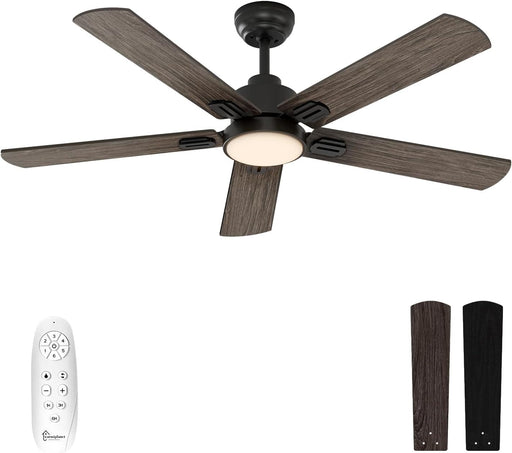 52 in. Indoor Remote Control Ceiling Fan and Light, Black Reversible Silent Ceiling Fan with Timer-1-ErisView