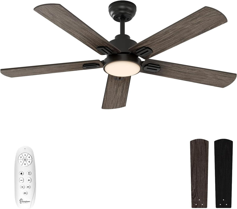 52 in. Indoor Remote Control Ceiling Fan and Light, Black Reversible Silent Ceiling Fan with Timer-1-ErisView