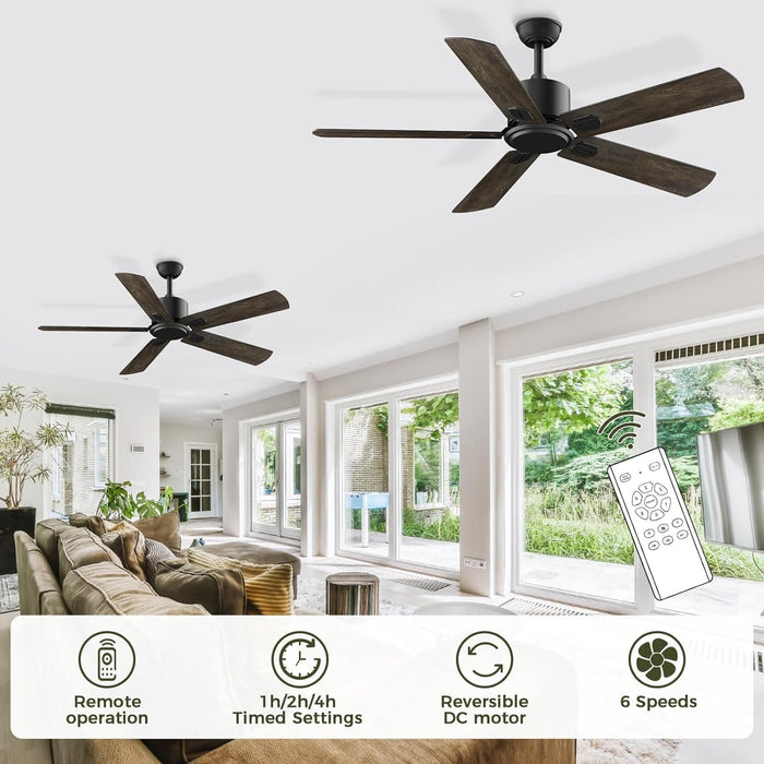 52 in. Indoor Remote Control Fan for Bedroom Living Room, Black Modern Outdoor Ceiling Fan NO Light, 5 Blades Outdoor Fan for Patio-2-ErisView
