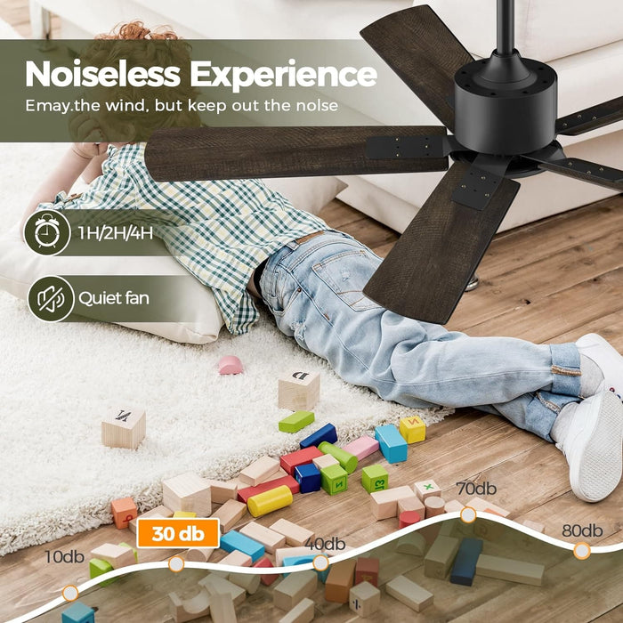 52 in. Indoor Remote Control Fan for Bedroom Living Room, Black Modern Outdoor Ceiling Fan NO Light, 5 Blades Outdoor Fan for Patio-3-ErisView