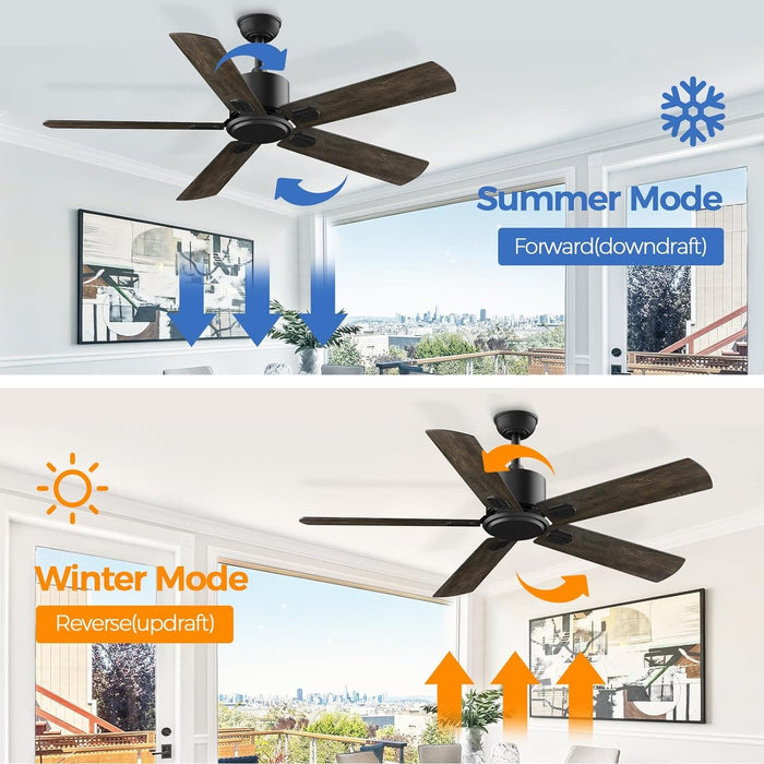 52 in. Indoor Remote Control Fan for Bedroom Living Room, Black Modern Outdoor Ceiling Fan NO Light, 5 Blades Outdoor Fan for Patio-4-ErisView