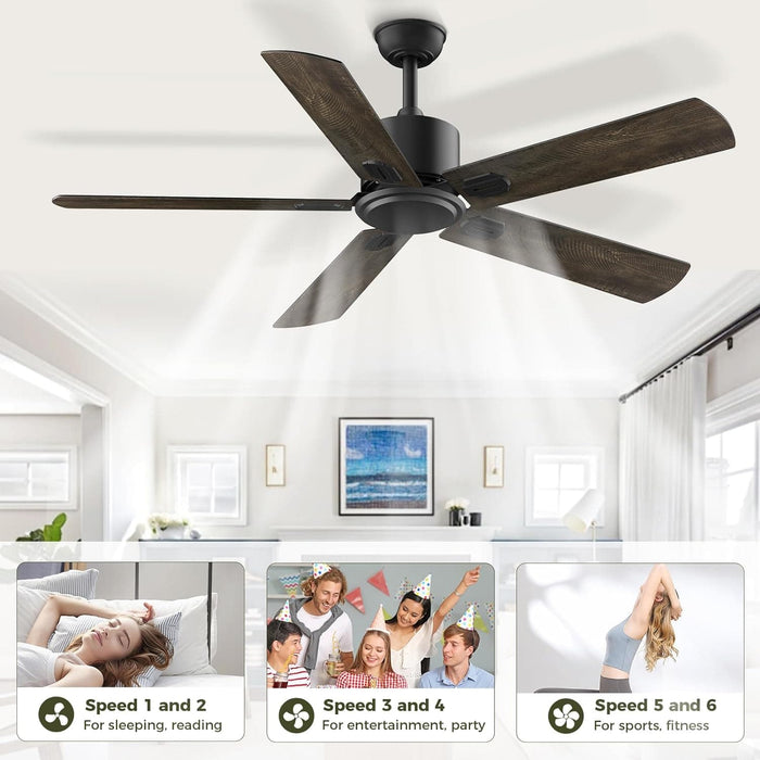 52 in. Indoor Remote Control Fan for Bedroom Living Room, Black Modern Outdoor Ceiling Fan NO Light, 5 Blades Outdoor Fan for Patio-5-ErisView