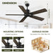 52 in. Indoor Remote Control Fan for Bedroom Living Room, Black Modern Outdoor Ceiling Fan NO Light, 5 Blades Outdoor Fan for Patio-6-ErisView