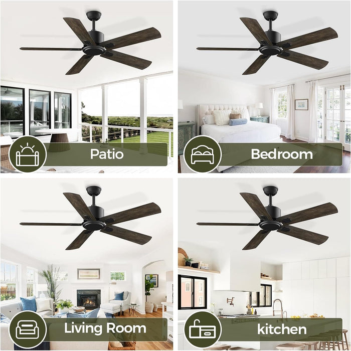 52 in. Indoor Remote Control Fan for Bedroom Living Room, Black Modern Outdoor Ceiling Fan NO Light, 5 Blades Outdoor Fan for Patio-7-ErisView