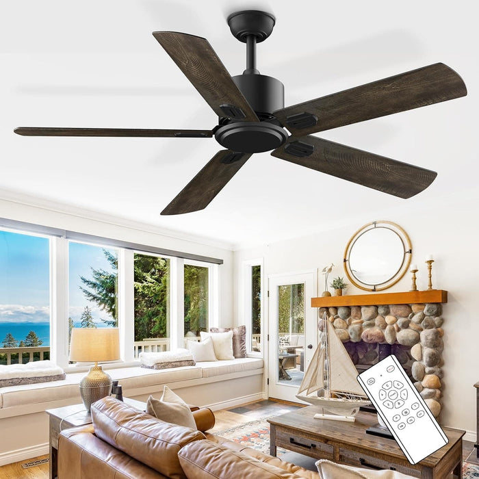 52 in. Indoor Remote Control Fan for Bedroom Living Room, Black Modern Outdoor Ceiling Fan NO Light, 5 Blades Outdoor Fan for Patio-1-ErisView