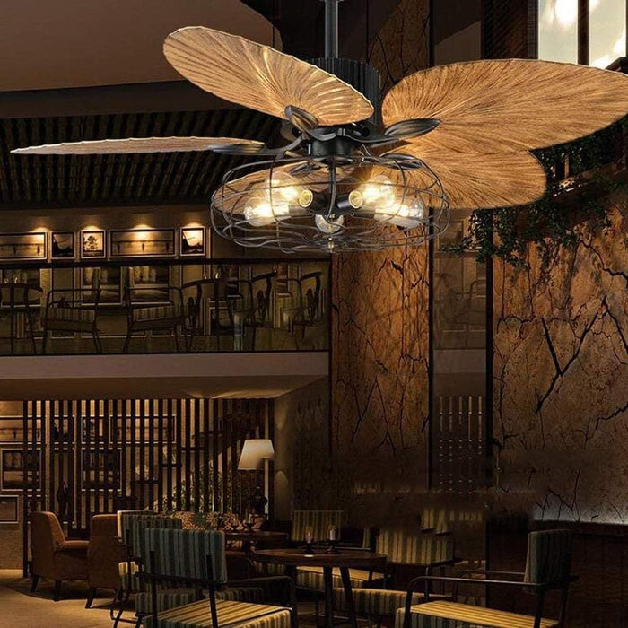 52 in. Indoor Vintage Tropical Ceiling Fans Chandelier with Remote, Industrial Caged Ceiling Fan, Quiet Black Palm Ceiling Fan-2-ErisView