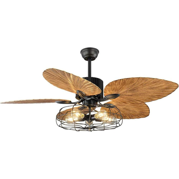 52 in. Indoor Vintage Tropical Ceiling Fans Chandelier with Remote, Industrial Caged Ceiling Fan, Quiet Black Palm Ceiling Fan-9-ErisView