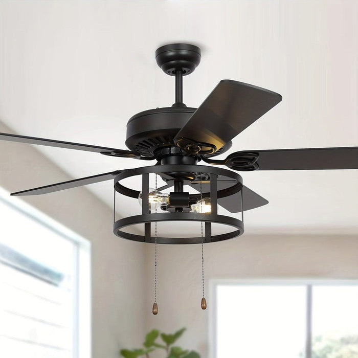52 in. Industrial Black Ceiling Fan with Caged, Indoor Ceiling Fan with Remote Control Pull Chain and Light Kit-ErisView