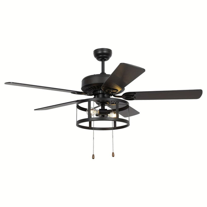 52 in. Industrial Black Ceiling Fan with Caged, Indoor Ceiling Fan with Remote Control Pull Chain and Light Kit-ErisView