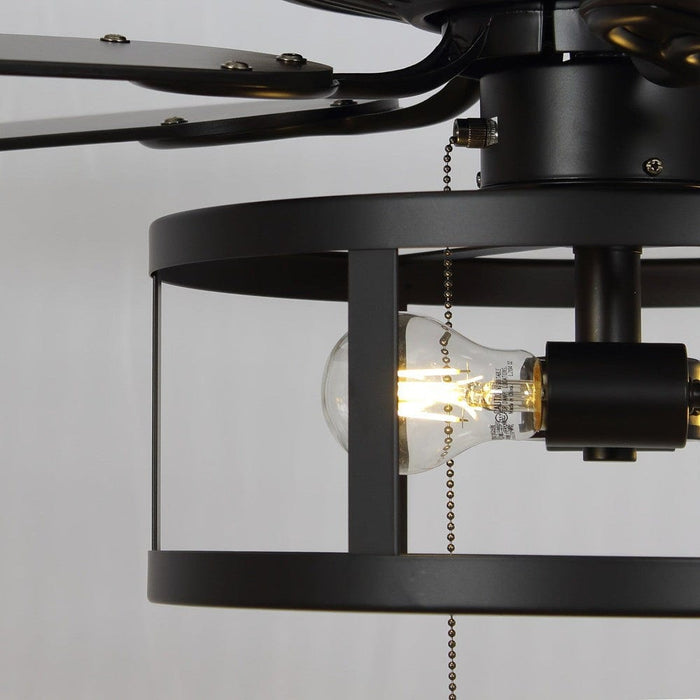 52 in. Industrial Black Ceiling Fan with Caged, Indoor Ceiling Fan with Remote Control Pull Chain and Light Kit-ErisView