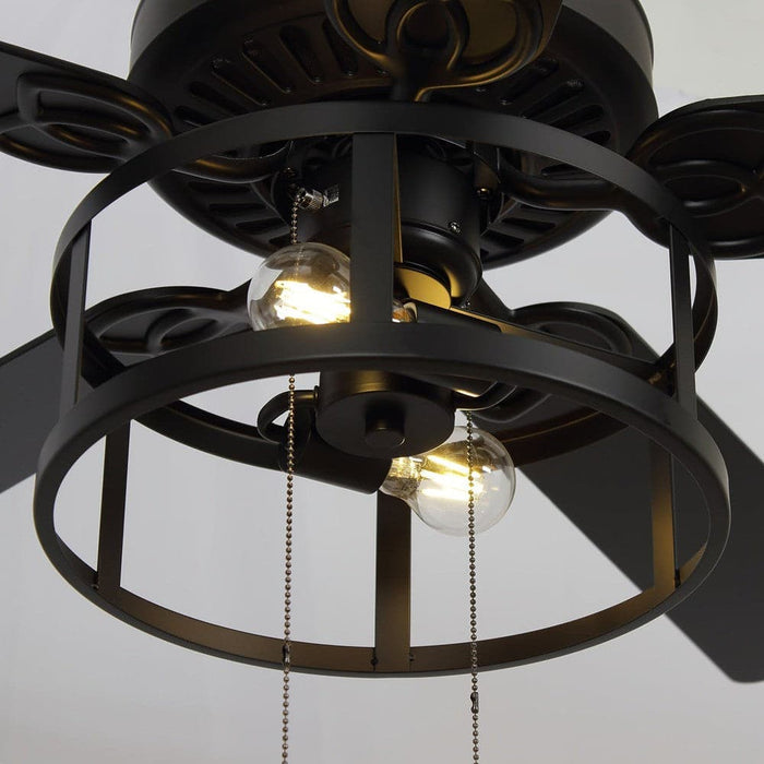 52 in. Industrial Black Ceiling Fan with Caged, Indoor Ceiling Fan with Remote Control Pull Chain and Light Kit-ErisView