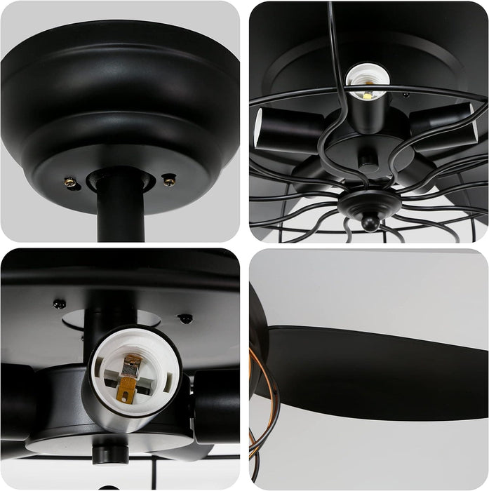 52 in. Industrial Caged Ceiling Fan Light Fixture for Living Room Bedroom, Remote Control Ceiling Fan and Light, Black Outdoor Ceiling Fan for Patio-7-ErisView