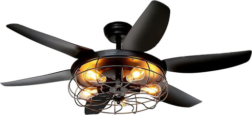 52 in. Industrial Caged Ceiling Fan Light Fixture for Living Room Bedroom, Remote Control Ceiling Fan and Light, Black Outdoor Ceiling Fan for Patio-1-ErisView