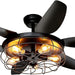 52 in. Industrial Caged Ceiling Fan Light Fixture for Living Room Bedroom, Remote Control Ceiling Fan and Light, Black Outdoor Ceiling Fan for Patio-1-ErisView