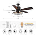 52 in. Industrial Caged Ceiling Fan with Light and Remote, Black Vintage Farmhouse Fandelier for Dining Room Living Room Bedroom-4-ErisView