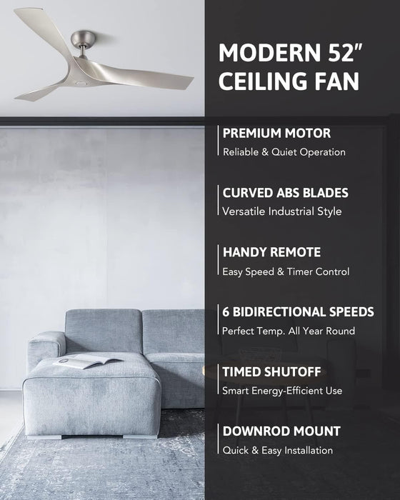 52 in. Industrial Ceiling Fan NO Light, Mid Century Ceiling Fan with Remote, 3 Walnut Blade Indoor Ceiling Fan for Kitchen Bedroom Living Room-13-ErisView
